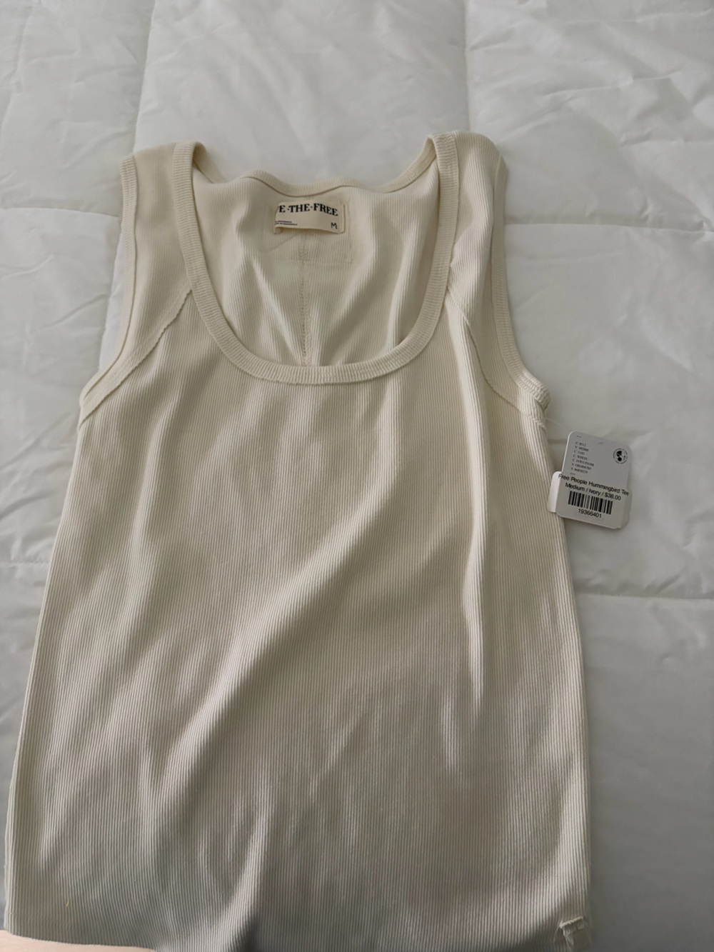 Free People Ivory Ribbed Tank Top